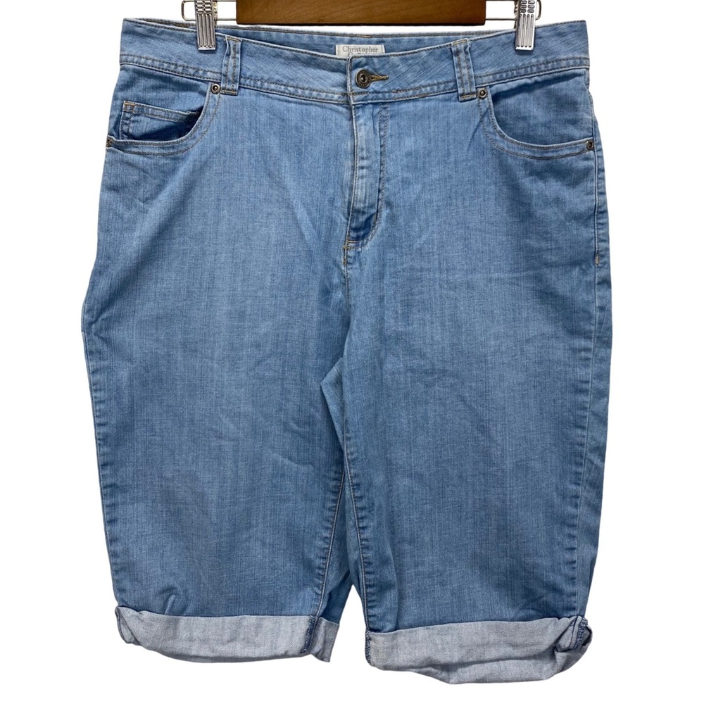 Christopher & Banks Womens Denim Jean Shorts Light Wash Cuffed Size 10 Stretch